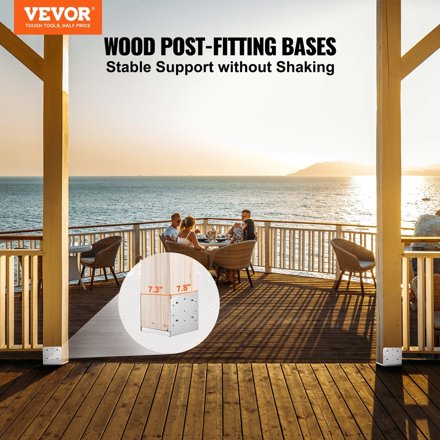 203,2 x 203,2 mm Pfostensockel, 4 Stück verstellbare Pfostenankerhalterung aus Edelstahl (innen 198 x 185), verstellbarer Pfostensockel für Pavillon, Deck, Veranda, Handlauf, Geländer, dekorative Ankerplatte