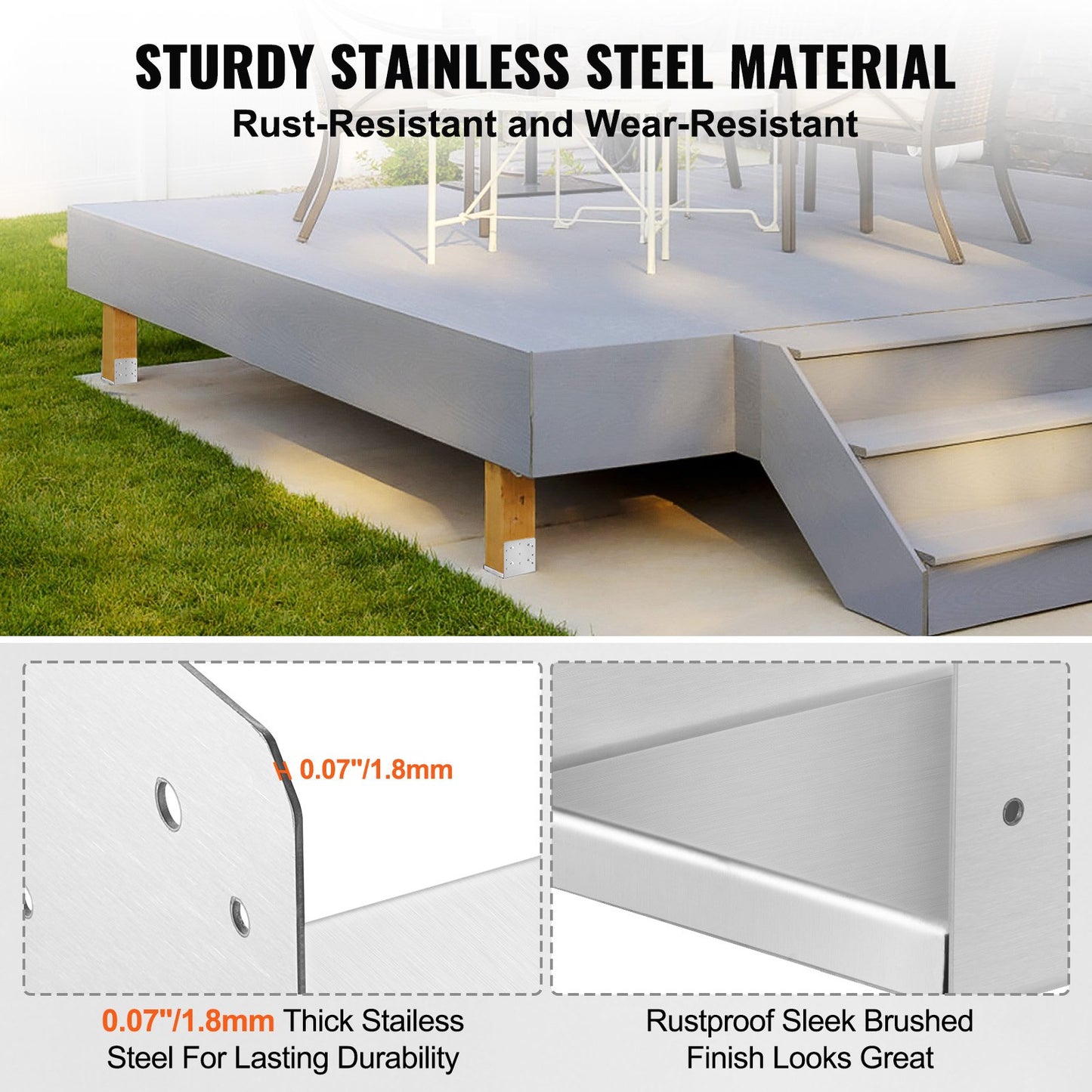 203,2 x 203,2 mm Pfostensockel, 4 Stück verstellbare Pfostenankerhalterung aus Edelstahl (innen 198 x 185), verstellbarer Pfostensockel für Pavillon, Deck, Veranda, Handlauf, Geländer, dekorative Ankerplatte