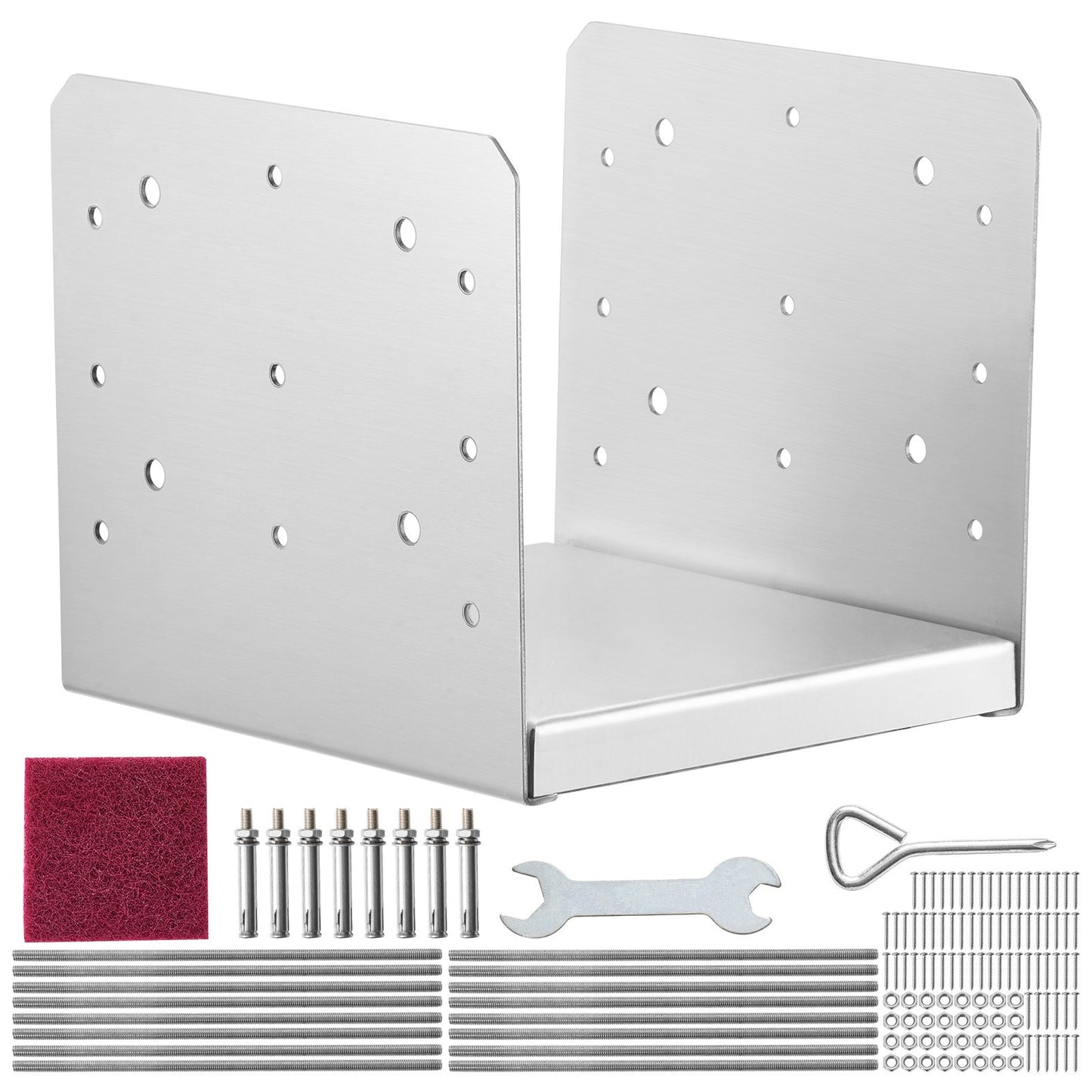 203,2 x 203,2 mm Pfostensockel, 4 Stück verstellbare Pfostenankerhalterung aus Edelstahl (innen 198 x 185), verstellbarer Pfostensockel für Pavillon, Deck, Veranda, Handlauf, Geländer, dekorative Ankerplatte