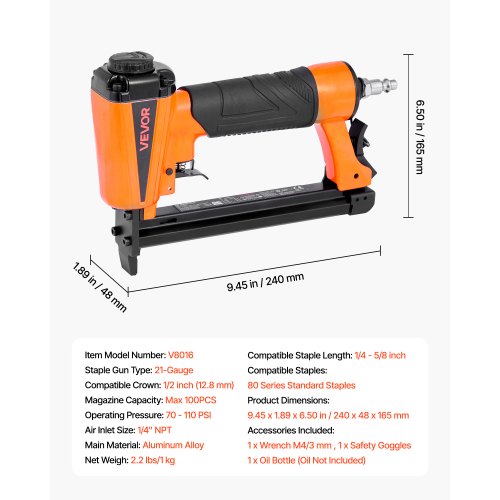 pneumatisk häftpistol, 21 gauge pneumatisk häftpistol för möbelbearbetning, för 80-serien, 12,8 mm krona, 6 mm-16 mm längd, 70-110 PSI lufthäftpistol för träbearbetning, möbelbearbetning, hantverk, gör-det-själv-projekt | EU
