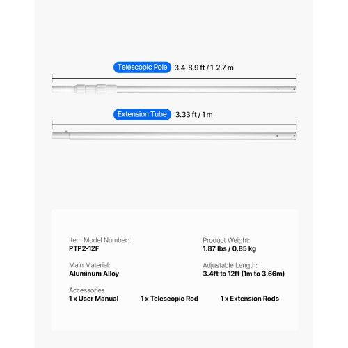 Poolstång, 1 till 3,65 mm teleskopiska poolrengöringsstänger, professionell justerbar teleskopstång med förlängningsstång, kraftig rengöringsstav för skimmernät, kratta, borste, dammsugshuvud | EU