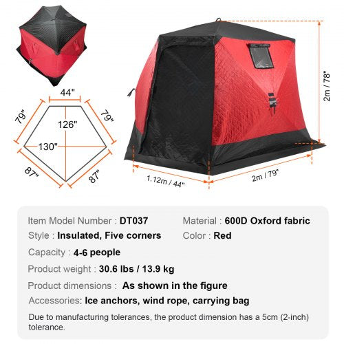 6-8 People Ourdoor Portable Ice Shelter Pop-Up Ice Fishing Shanty Tent | EU