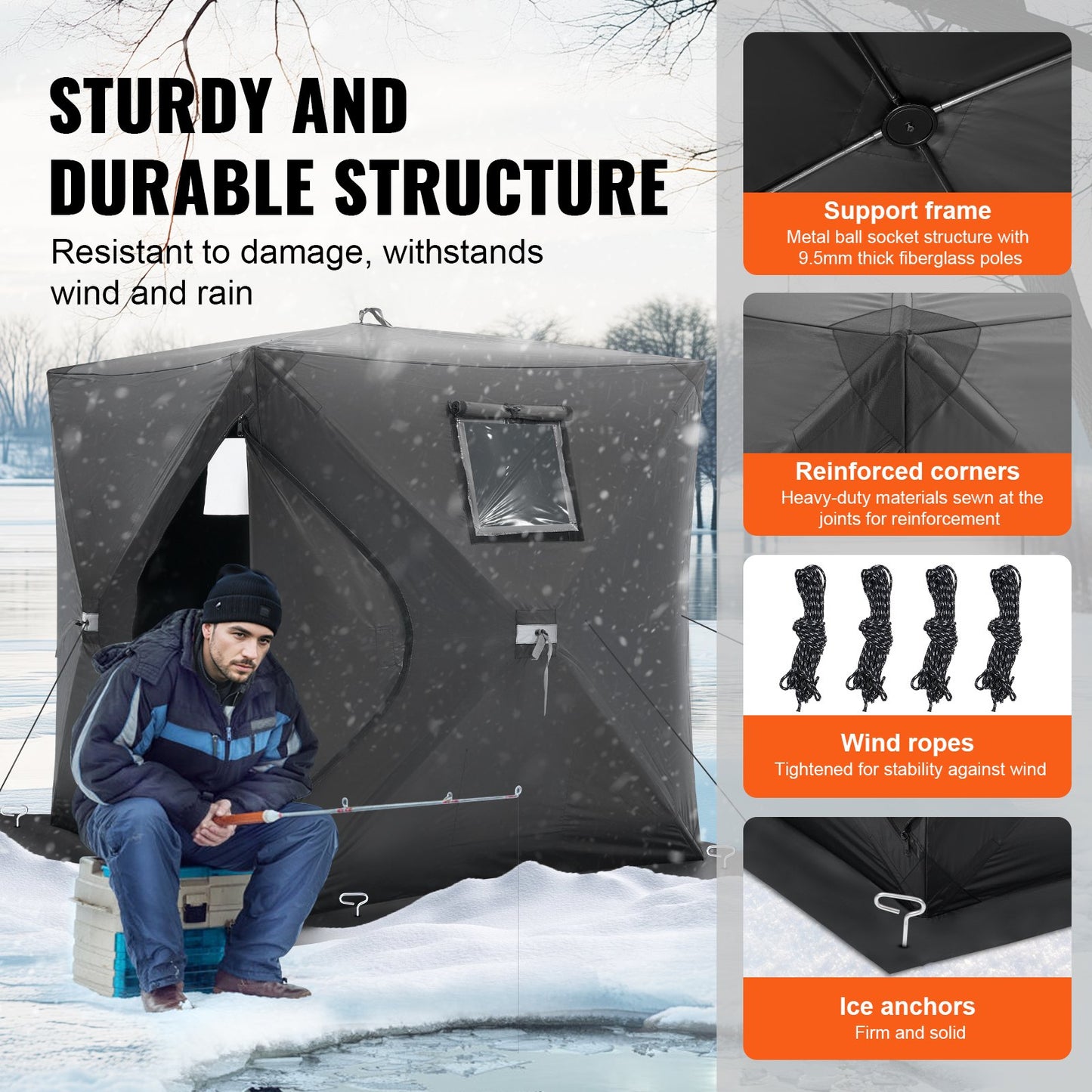 1-2 Person Ourdoor Portable Ice Shelter Pop-Up Ice Fishing Shanty Tent
