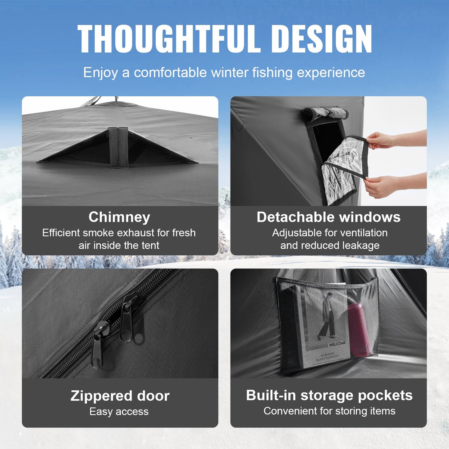 1-2 Person Ourdoor Portable Ice Shelter Pop-Up Ice Fishing Shanty Tent