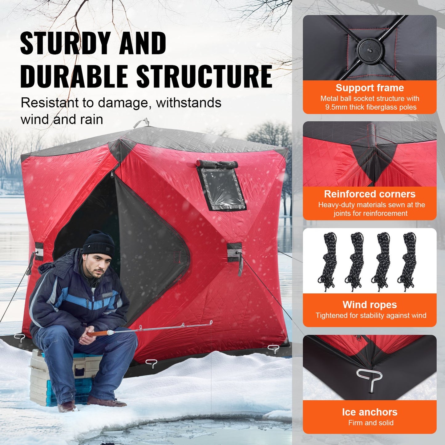 1-2 Person Ourdoor Portable Ice Shelter Pop-Up Ice Fishing Shanty Tent