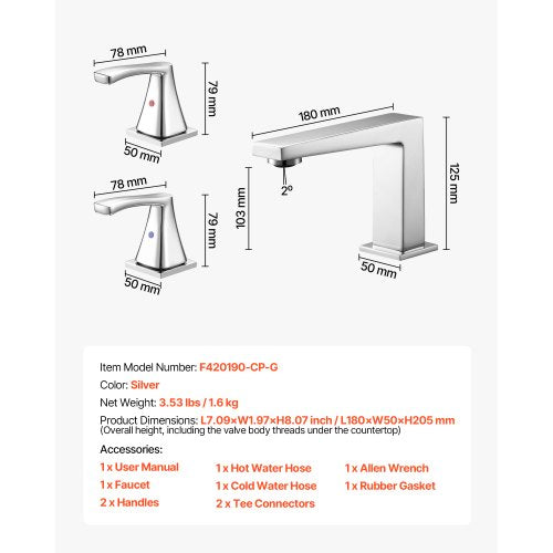romersk badkarsblandare, 3-håls vattenfallsblandare, badkarsblandare set med 2 handtag, romerska badkarsblandare däckmonterade för husdjurstvätt, babyvård, vuxenbad, silver, rätvinklig pipdesign | EU