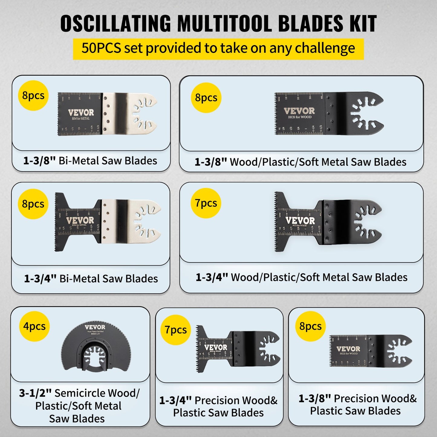 50 ST oscillerande sågblad, Quick Release Multitool Blades Kit, HCS Verktygsblad för trä Plast Metall spikbultar, kompatibel med Dewalt Dremel Fein Worx Bosch Makita Milwaukee