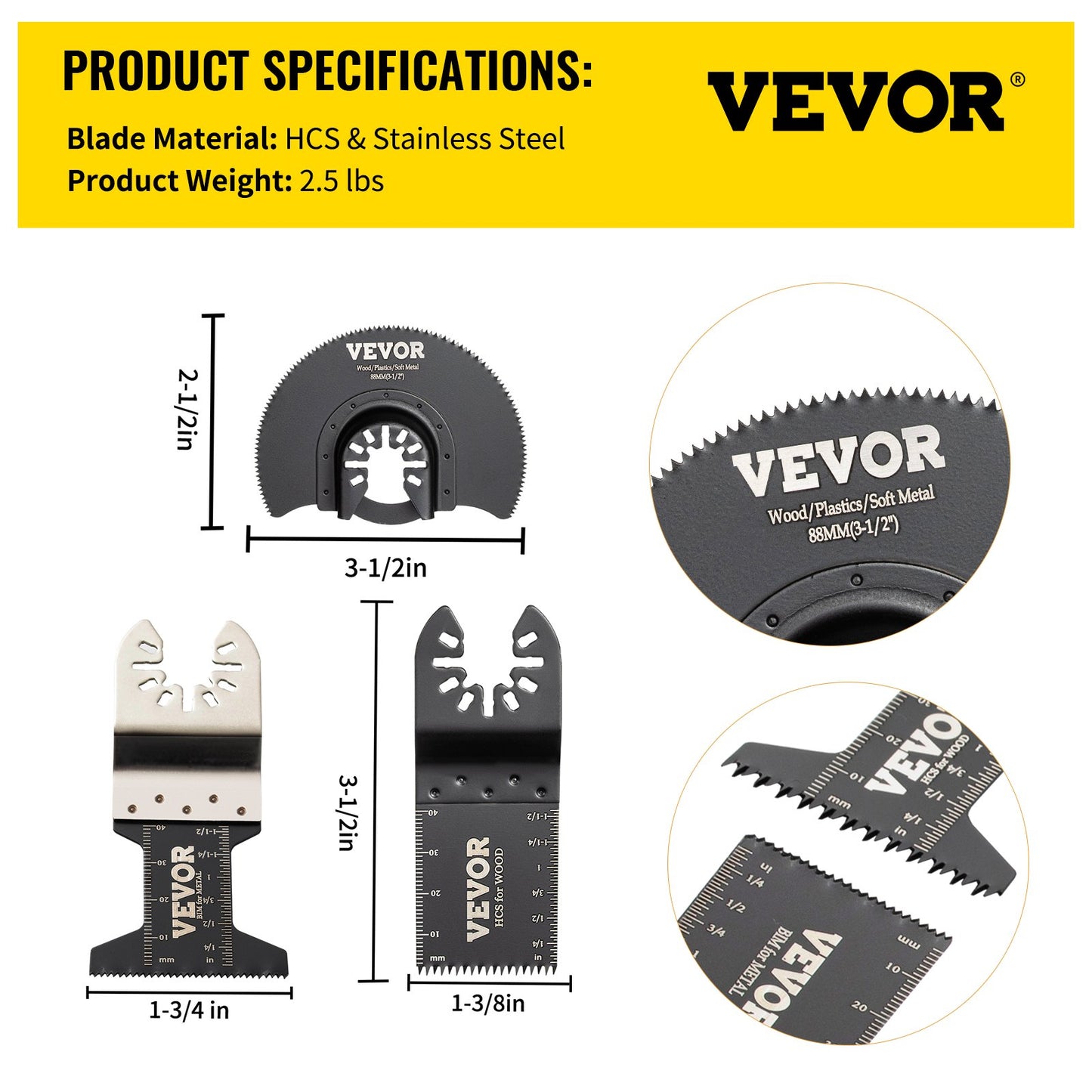 50 ST oscillerande sågblad, Quick Release Multitool Blades Kit, HCS Verktygsblad för trä Plast Metall spikbultar, kompatibel med Dewalt Dremel Fein Worx Bosch Makita Milwaukee