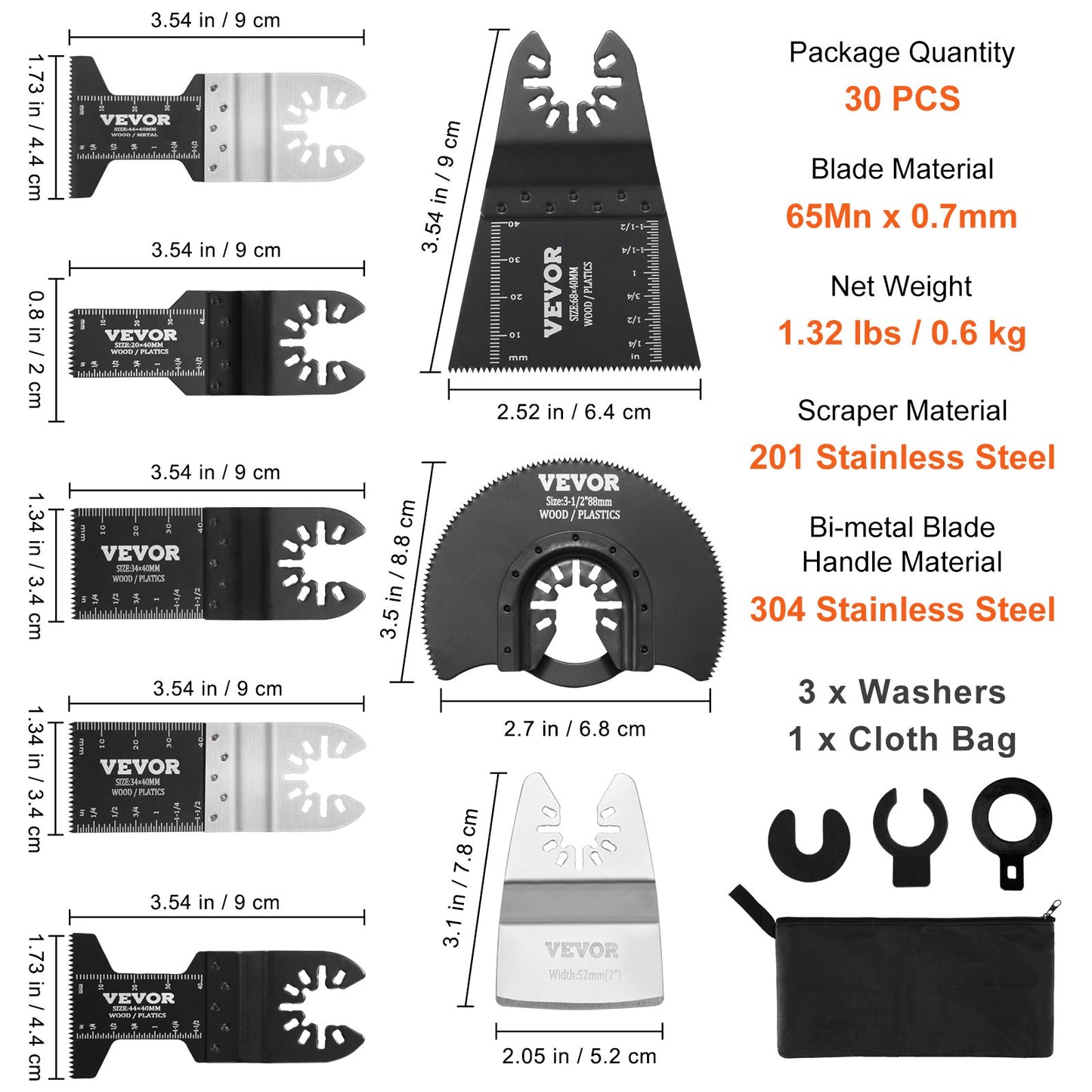 30-teiliges Multifunktionswerkzeug-Klingen-Set, 8 Typen, passend für Dewalt, Bosch, Hitachi, Chicago
