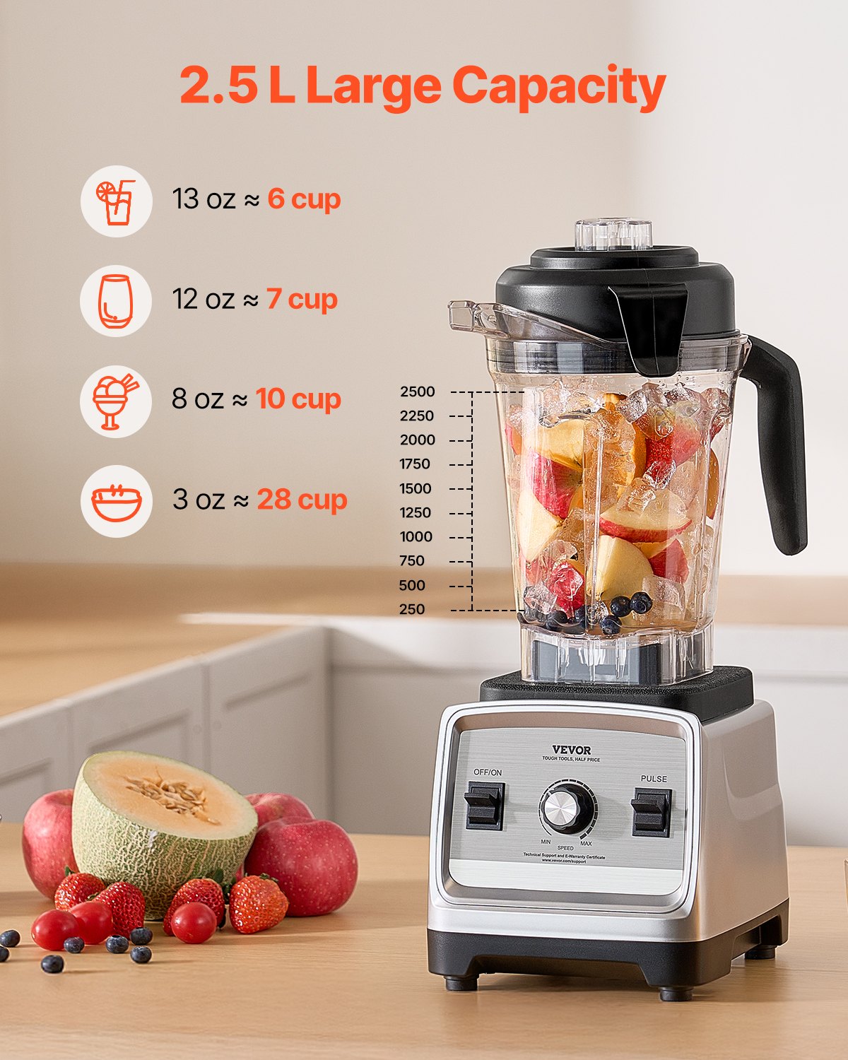 85 oz 1400W Blender för Smoothies Matberedningsmixer för kök