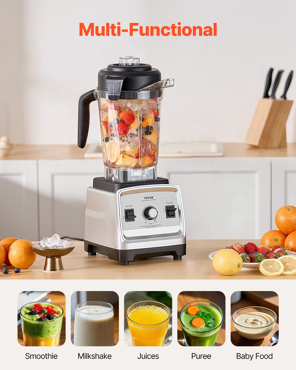 85 oz 1400W Blender för Smoothies Matberedningsmixer för kök