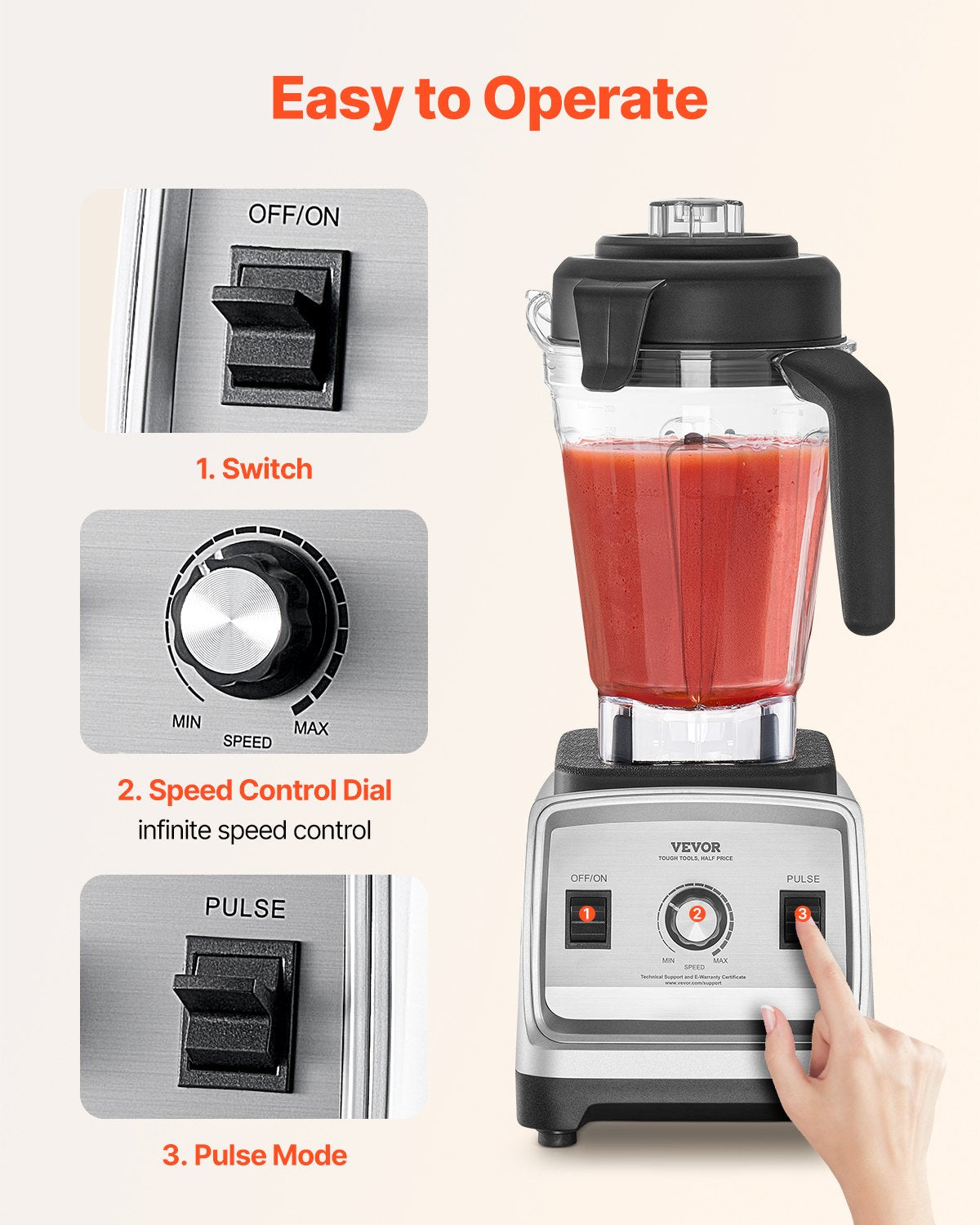 85 oz 1400W Blender för Smoothies Matberedningsmixer för kök