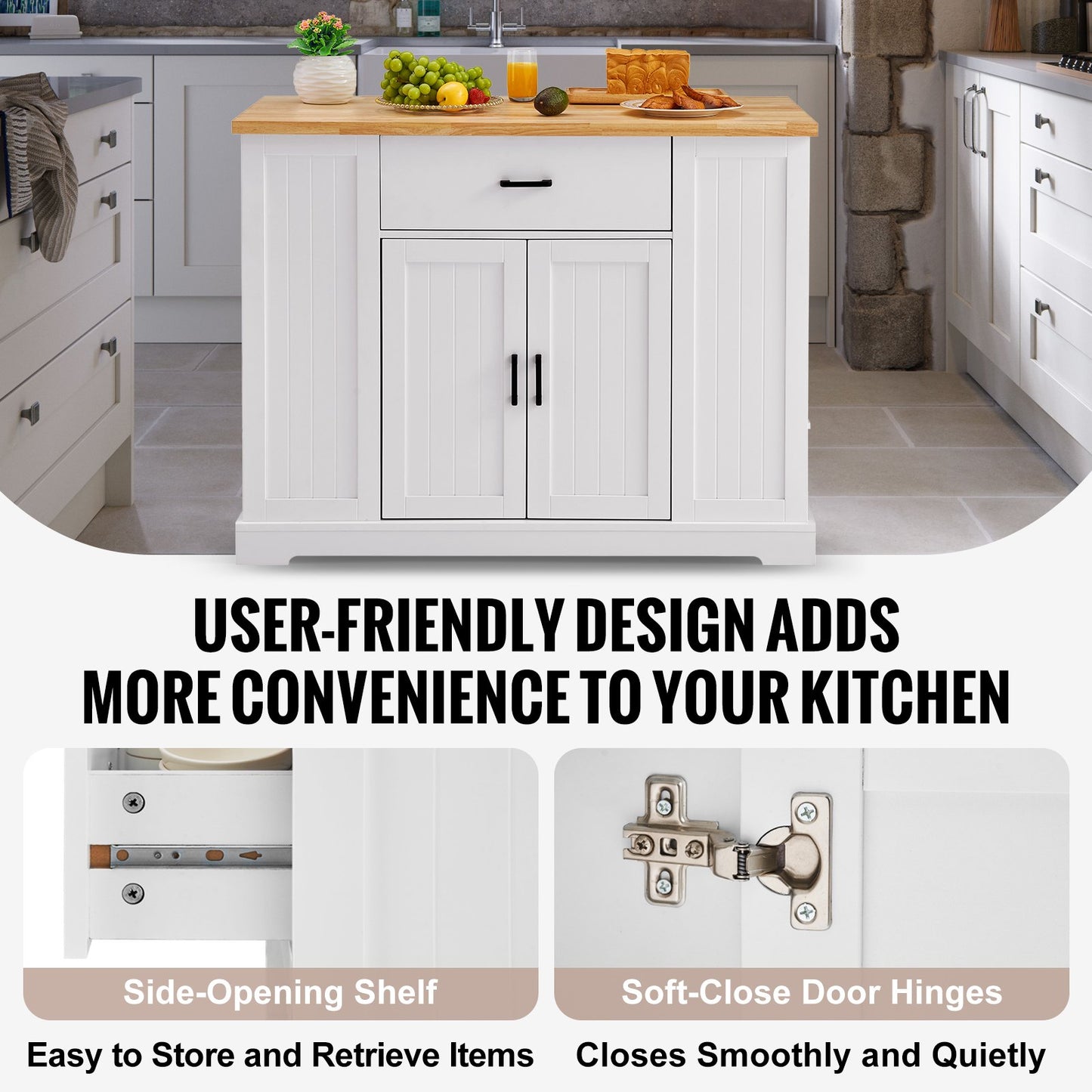Kitchen Island Cart Storage Cabinet Serving Cart with Drawer and Shelves