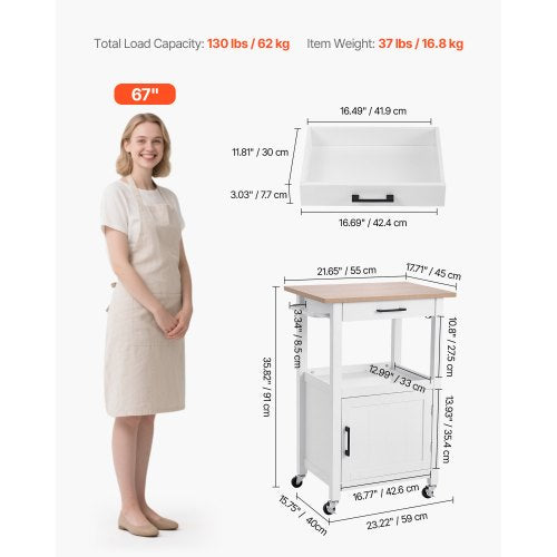 45x59cm kitchen island trolley with storage and single door cabinet