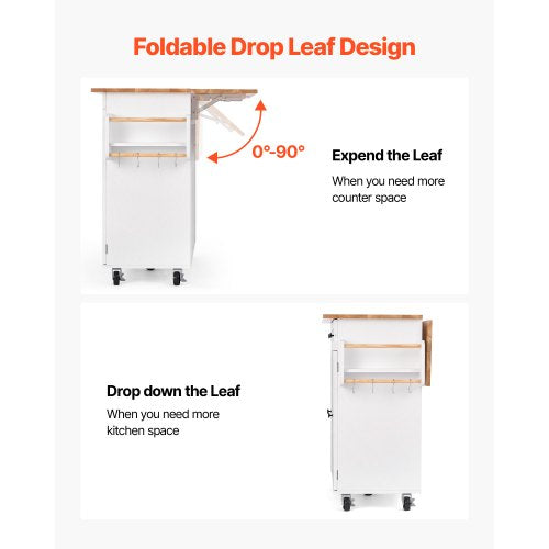 132 cm kitchen island cart rolling storage cabinet table drawer drop-down top