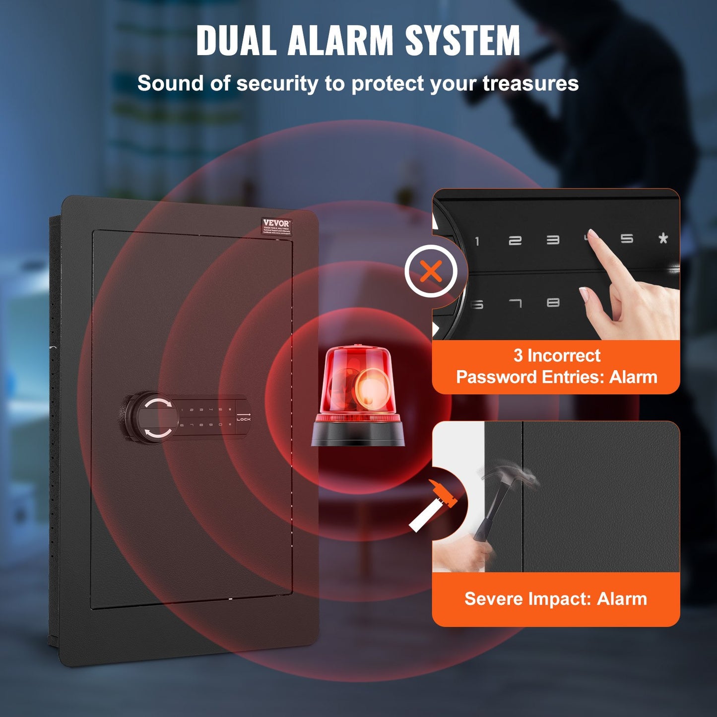 25,59" Tall Wall Safe 3-Leder Hidden Safe med knappsatshyllor och nyckelhållare