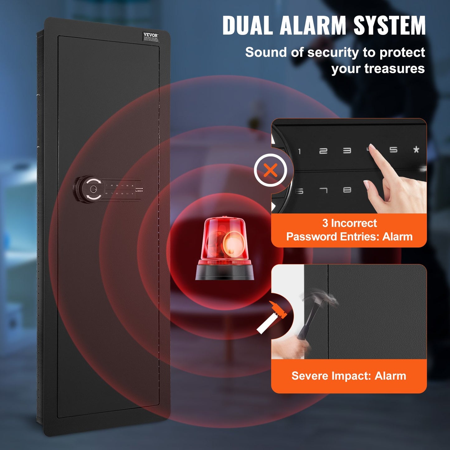 42,91" Tall Wall Gun Safe 4-tier Hidden Gun Safe med knappsats och fingeravtryck