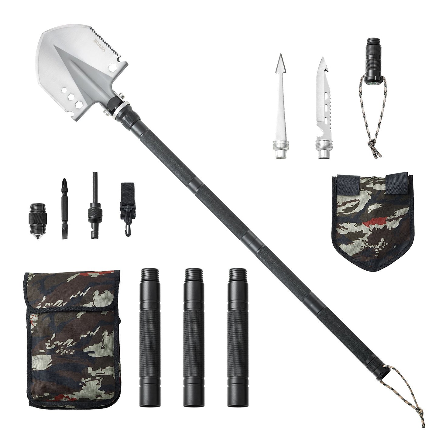 Überlebensschaufel, 13-in-1, Campingschaufel, faltbar, Multitool, tragbar, kompakt