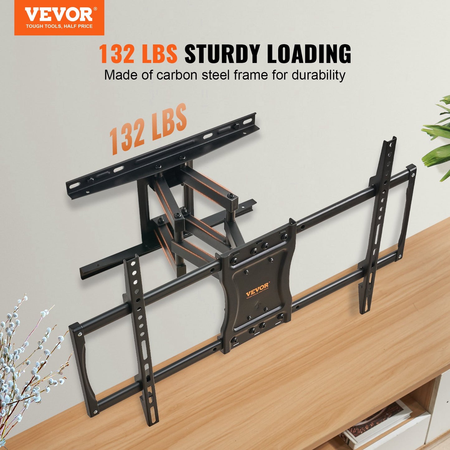 Full Motion TV Mount Fits most 37-75 inch TVs, Swivel Tilt Horizontal Adjustment TV Wall Mount with 4 Articulating Arms, Max VESA 600x400 mm, Holds up to 132 lbs