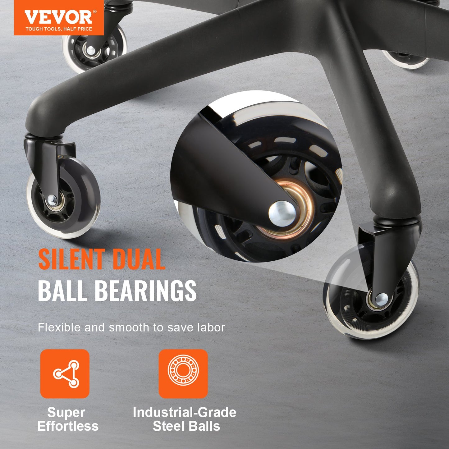Office Chair Casters, Set of 5.3 Inch Casters Replace Hardwood Floors and Carpets, Heavy Duty Computer Gaming Casters with 130 lbs Load Capacity, Universal Fit for Most Chairs