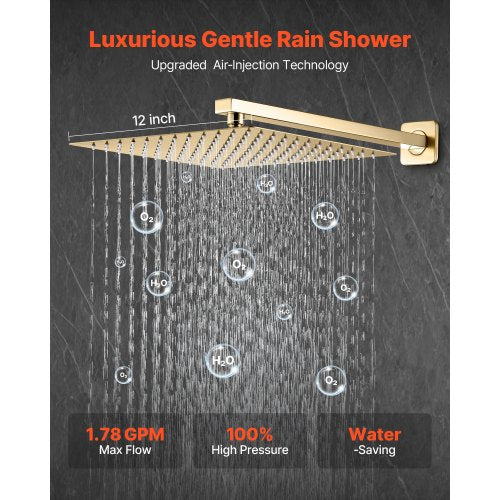 Shower mixer set 30 cm square rain shower head and hand shower set brushed gold