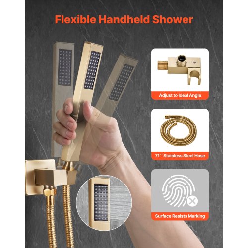 Shower mixer set 30 cm square rain shower head and hand shower set brushed gold