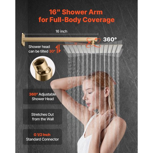 Shower mixer set 30 cm square rain shower head and hand shower set brushed gold