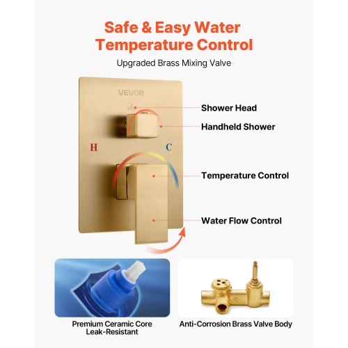 Shower mixer set 30 cm square rain shower head and hand shower set brushed gold