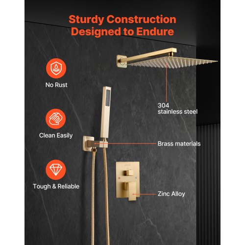 Shower mixer set 30 cm square rain shower head and hand shower set brushed gold