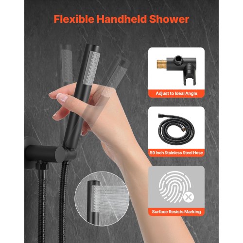 Shower mixer set 10" round rain shower head and hand shower set matte black