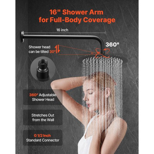 Shower mixer set 10" round rain shower head and hand shower set matte black