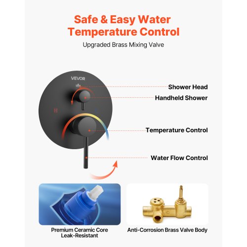 Shower mixer set 10" round rain shower head and hand shower set matte black