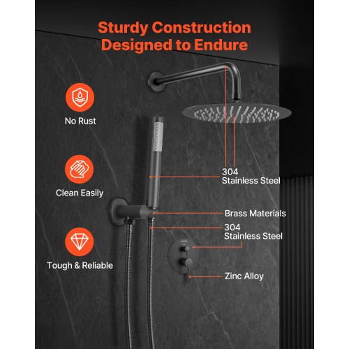 Shower mixer set 10" round rain shower head and hand shower set matte black
