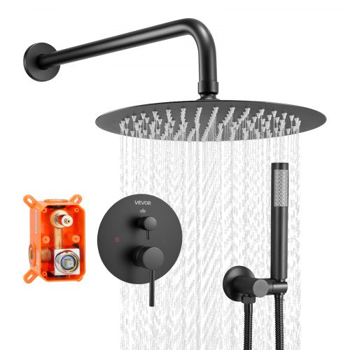 Shower mixer set 10" round rain shower head and hand shower set matte black