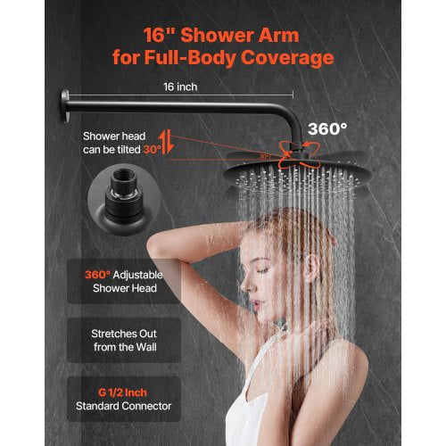 Shower mixer set 9" round rain shower head and hand shower set matte black