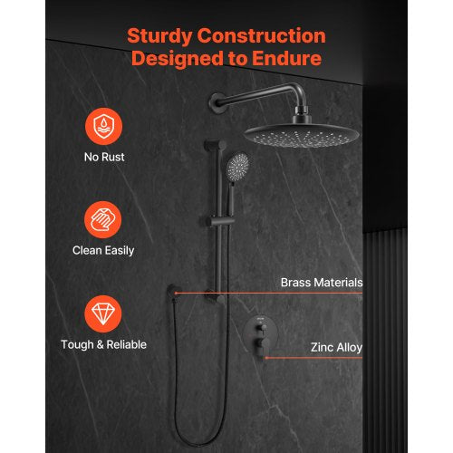 Shower mixer set 9" round rain shower head and hand shower set matte black