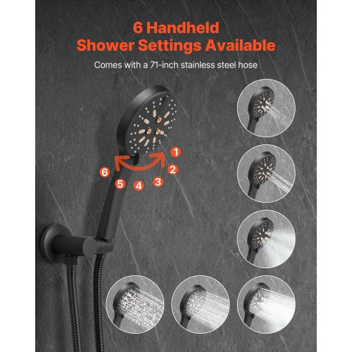 Duschblandare set 30 cm runt regnduschhuvud och handduschset mattsvart