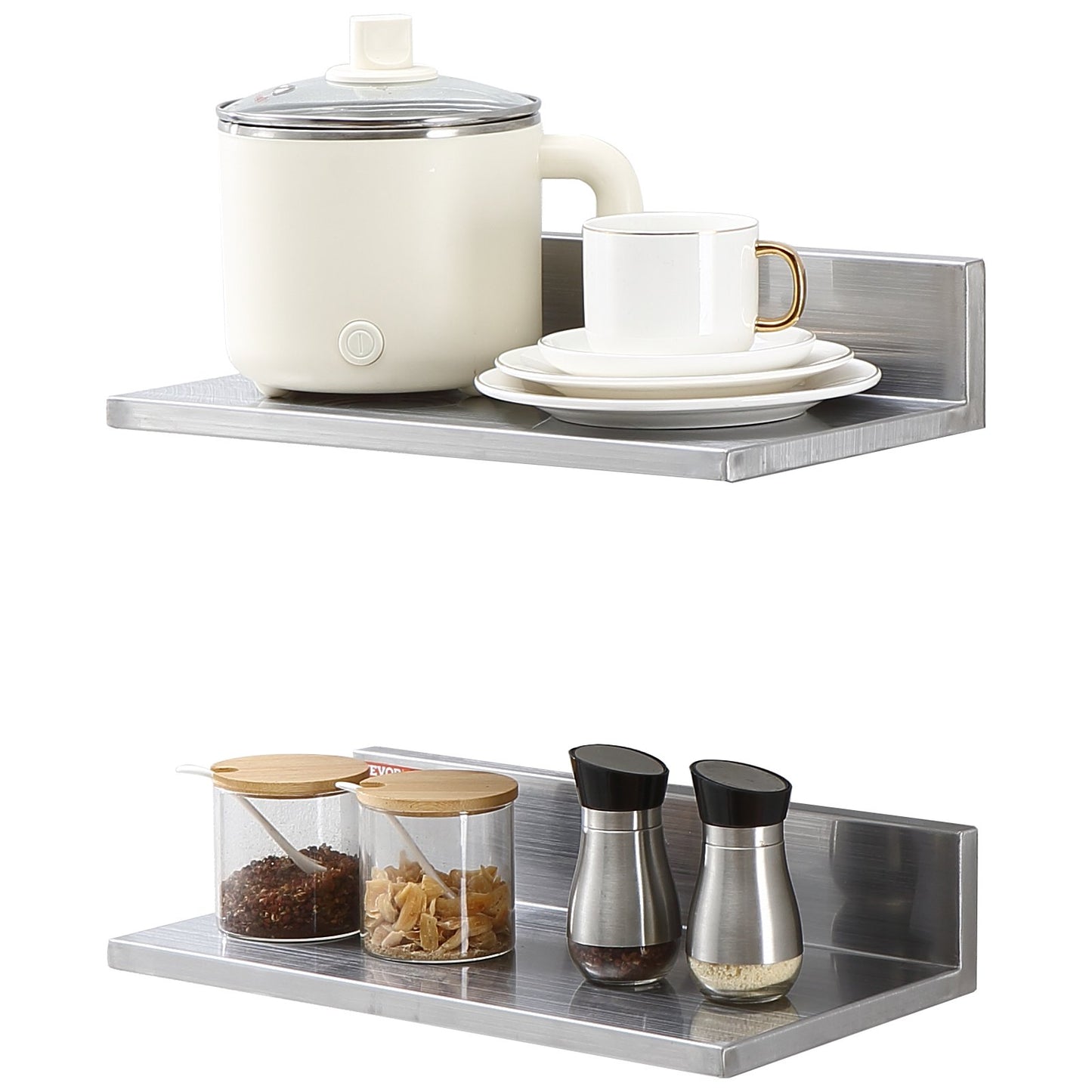 8,6" x 16" hylla i rostfritt stål, väggmonterade flytande hyllor med backsplash, 44 lbs lastkapacitet kommersiella hyllor, Heavy Duty förvaringsställ för restaurang, kök, bar, hem och hotell