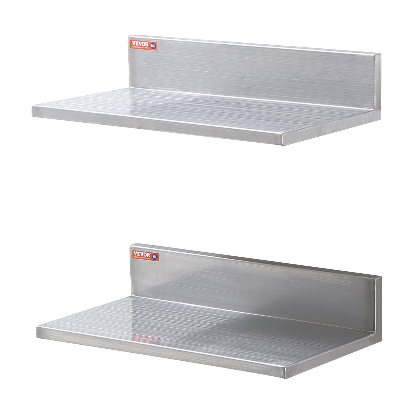 8,6" x 16" hylla i rostfritt stål, väggmonterade flytande hyllor med backsplash, 44 lbs lastkapacitet kommersiella hyllor, Heavy Duty förvaringsställ för restaurang, kök, bar, hem och hotell