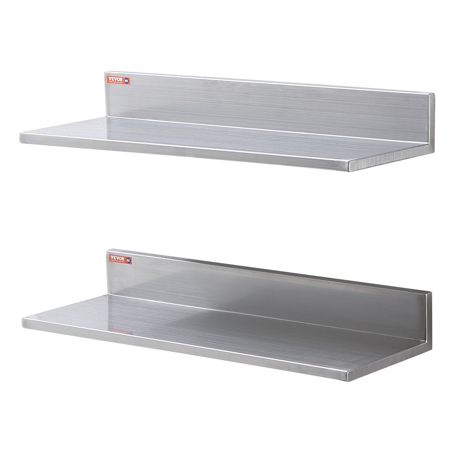 8,6" x 24" hylla i rostfritt stål, väggmonterade flytande hyllor med backsplash, 44 lbs lastkapacitet kommersiella hyllor, Heavy Duty förvaringsställ för restaurang, kök, bar, hem och hotell