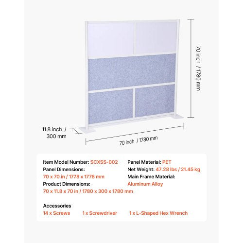 Kontorsavdelare Sekretesspanel, 1-pack, 1778 x 1778 mm Modulär Väggrumsavdelare, PET Arbetsstation Båsavdelare med Frostade Fönster, Fristående Sekretesspanel för Kontorsbibliotek | EU