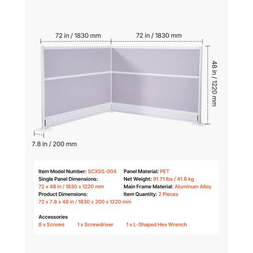 Kontorsavdelare, 2-pack, 1,83m x 1,22m rumsavdelare, PET-arbetsstationsbåsavdelare med uttagsskydd, fristående avskärmningar för kontor, bibliotek, skola | EU