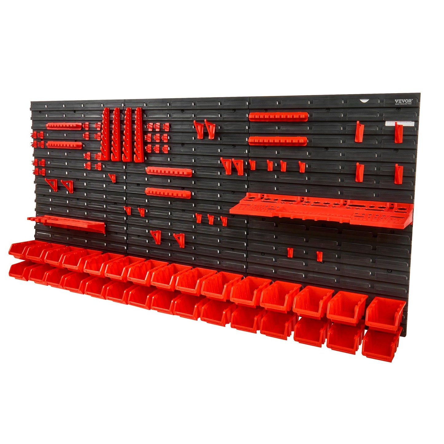 Väggmonterade förvaringskärl, 30-fack för delar Rack Organizer Garage Plast Shop Tool med väggpaneler/verktygshållare/krokar, verktygsorganisator för muttrar, bultar, skruvar, spikar, pärlor, knappar, svart och röd