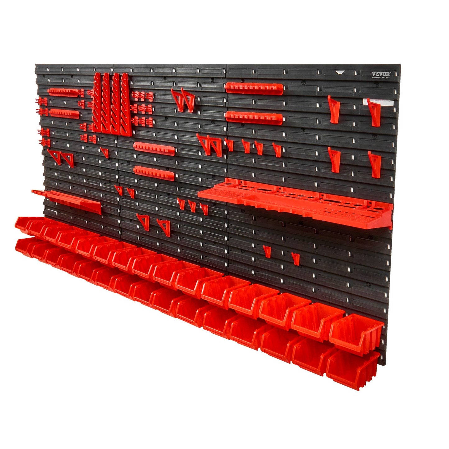 Väggmonterade förvaringskärl, 30-fack för delar Rack Organizer Garage Plast Shop Tool med väggpaneler/verktygshållare/krokar, verktygsorganisator för muttrar, bultar, skruvar, spikar, pärlor, knappar, svart och röd