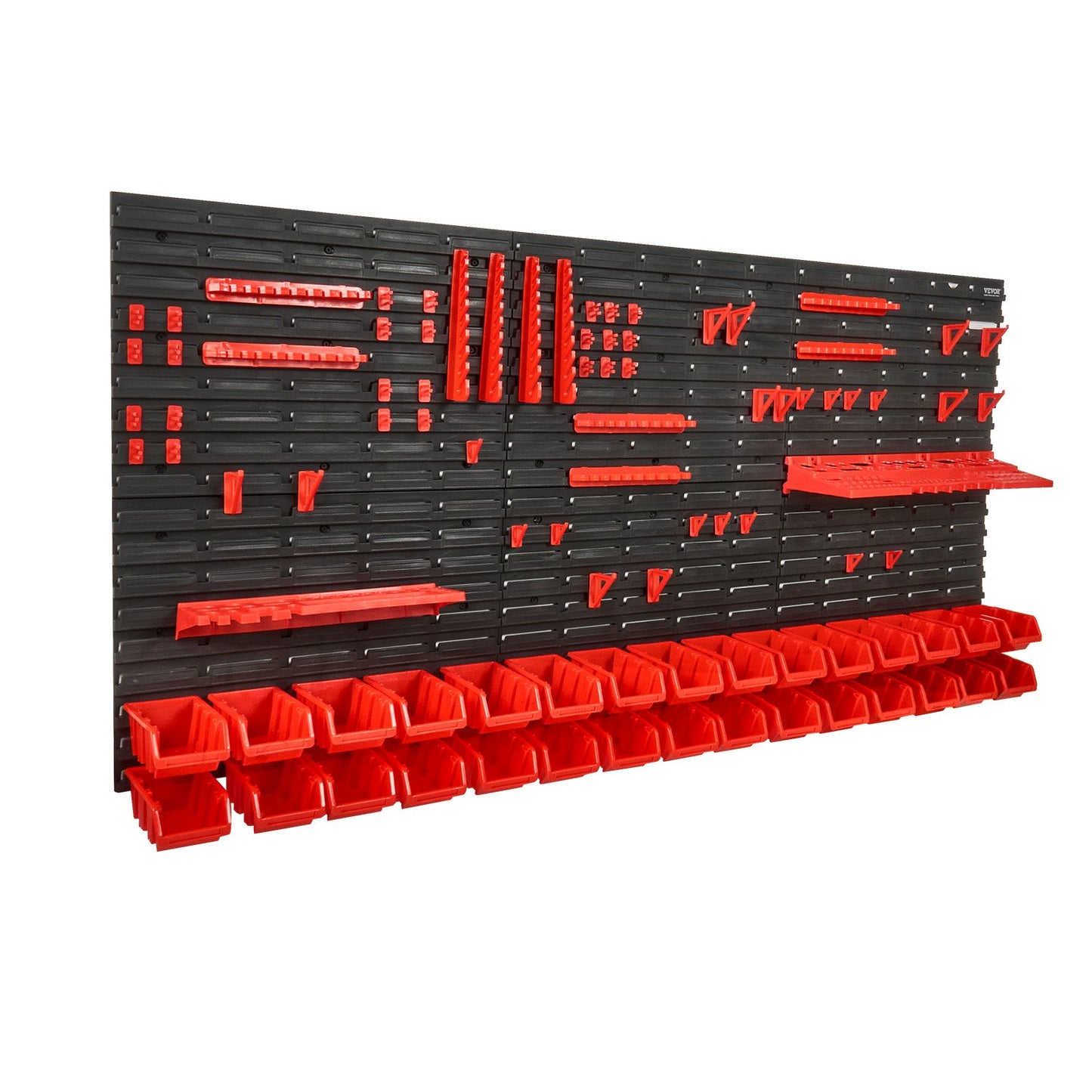 Väggmonterade förvaringskärl, 30-fack för delar Rack Organizer Garage Plast Shop Tool med väggpaneler/verktygshållare/krokar, verktygsorganisator för muttrar, bultar, skruvar, spikar, pärlor, knappar, svart och röd