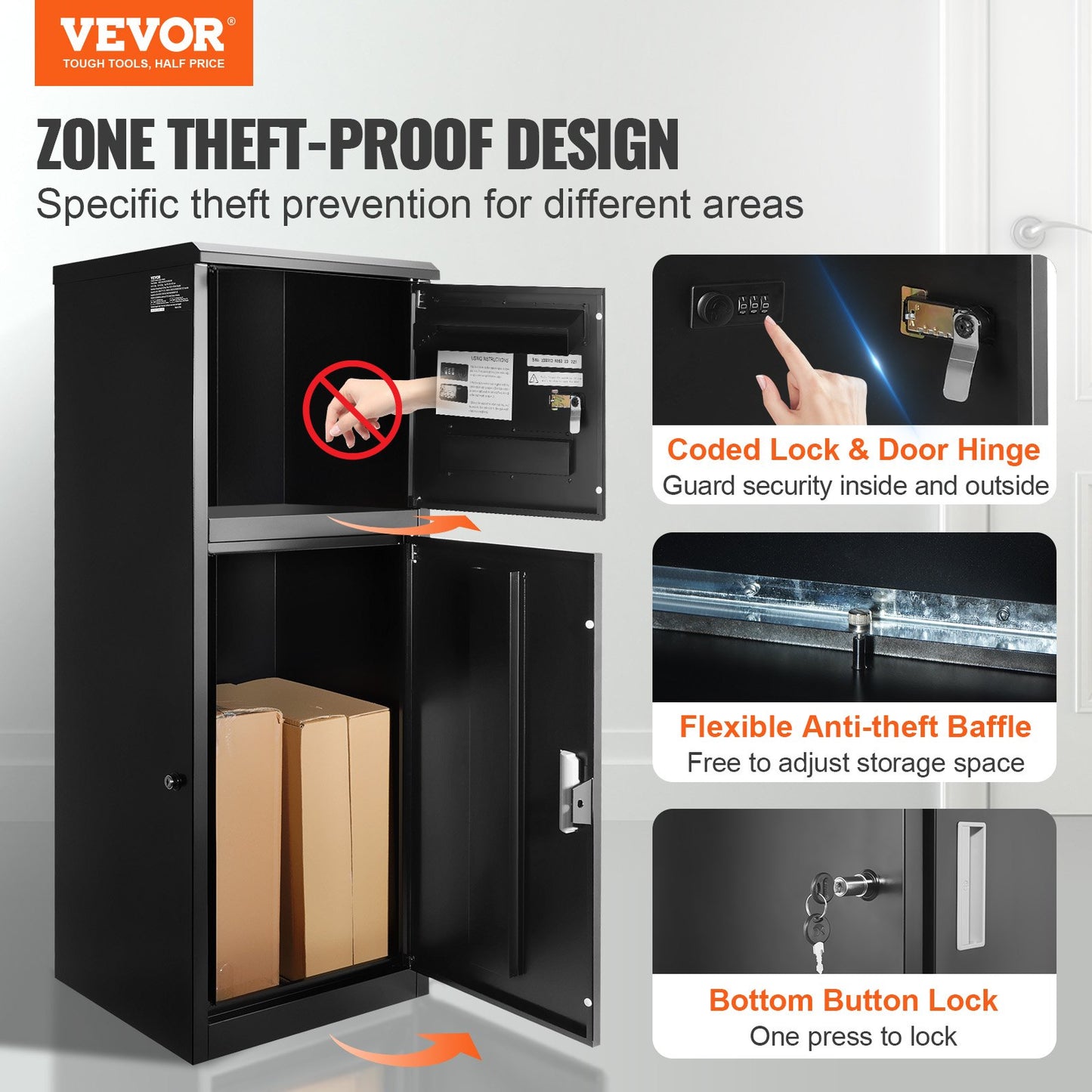 Outdoor Parcel Delivery Boxes 16.2"x15.8"x44", Galvanized Steel Packaging Box with Combination Lock, Removable Anti-Theft, IPX3 Waterproof Parcel Drop Box for Patio, Porch