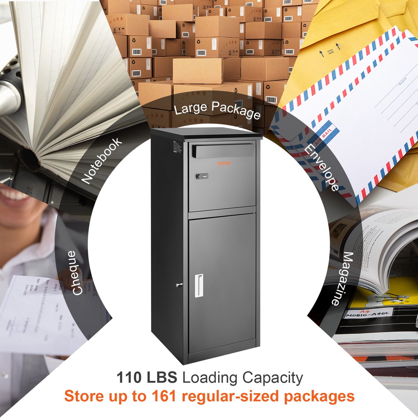 Outdoor Parcel Delivery Boxes 16.2"x15.8"x44", Galvanized Steel Packaging Box with Combination Lock, Removable Anti-Theft, IPX3 Waterproof Parcel Drop Box for Patio, Porch