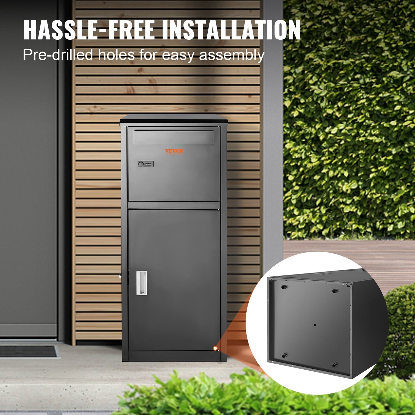 Outdoor Parcel Delivery Boxes 16.2"x15.8"x44", Galvanized Steel Packaging Box with Combination Lock, Removable Anti-Theft, IPX3 Waterproof Parcel Drop Box for Patio, Porch