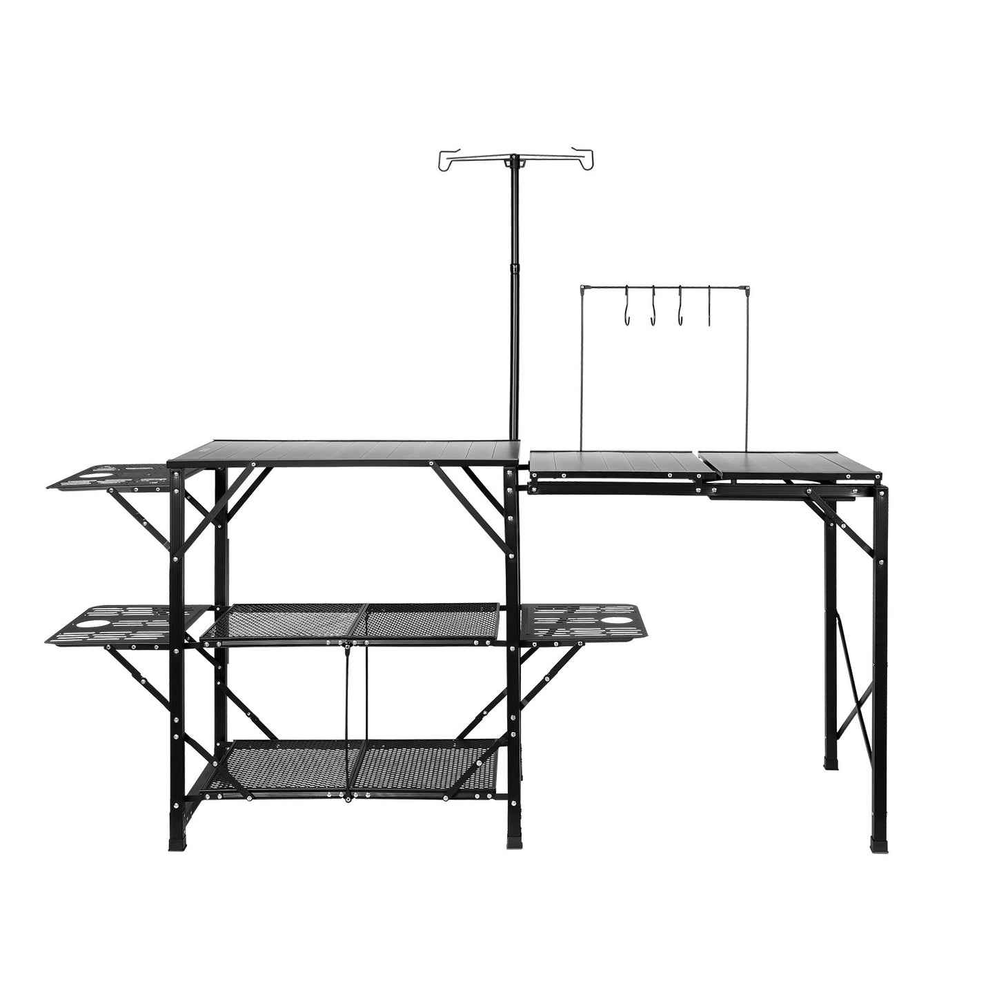 Camping-Küchentisch, einteilige, faltbare, tragbare Kochstation mit Tragetasche, langer Campingtisch aus Aluminium, 3 Beistelltische, 2 Ablagen und eine abnehmbare Spüle für Picknick im Freien, Grillen, Camping