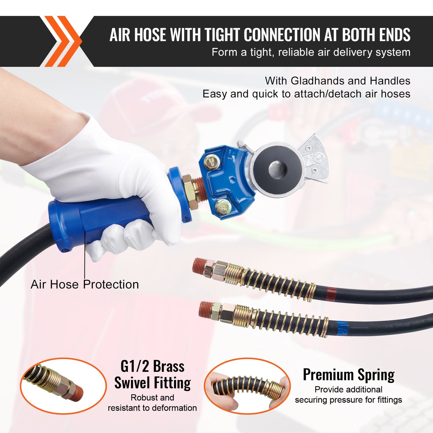 15FT 3-i-1 Semi Truck Air Lines Kit med 2PCS Glad Hands and Hands